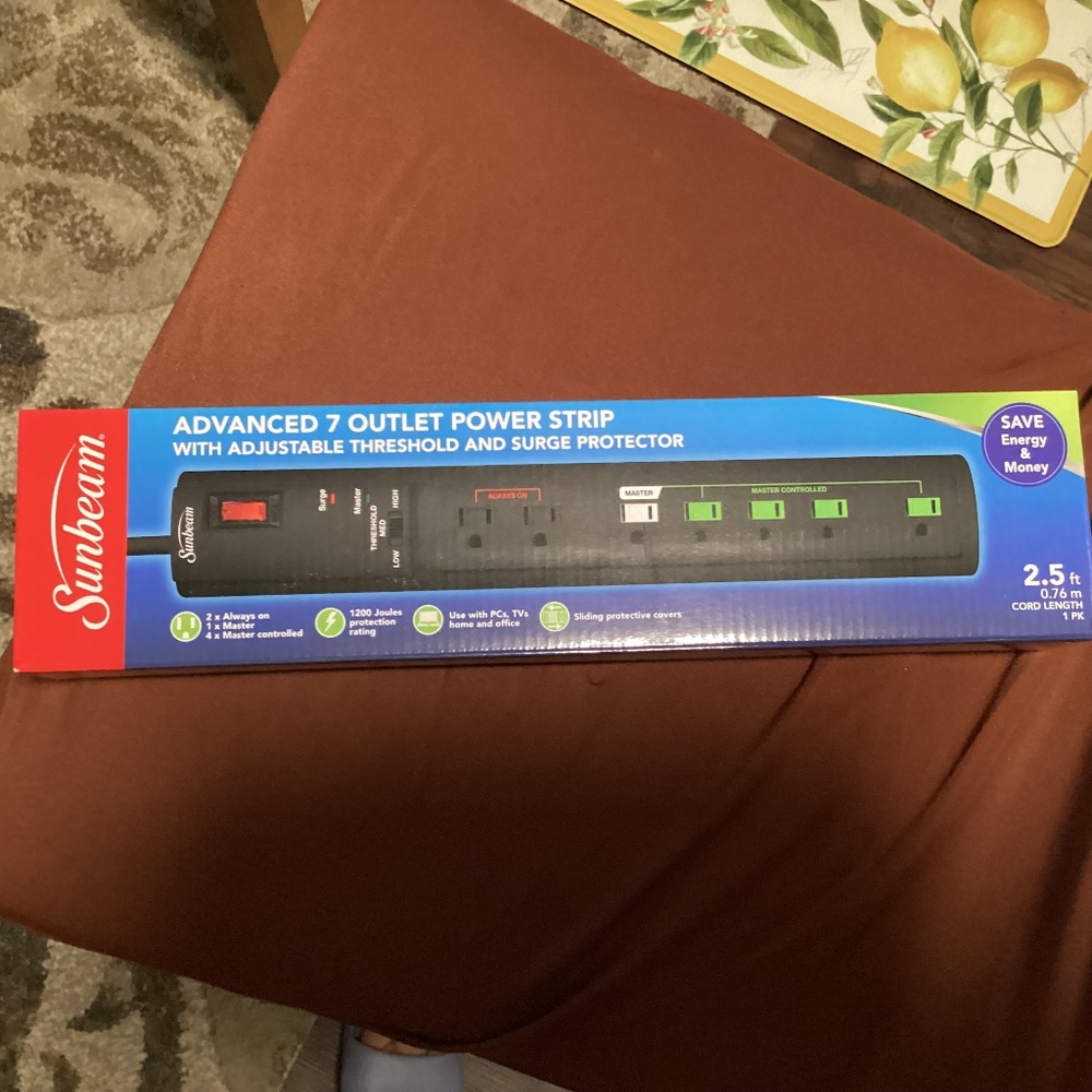 Sunbeam Advanced 7 Outlet Power Strip NEW